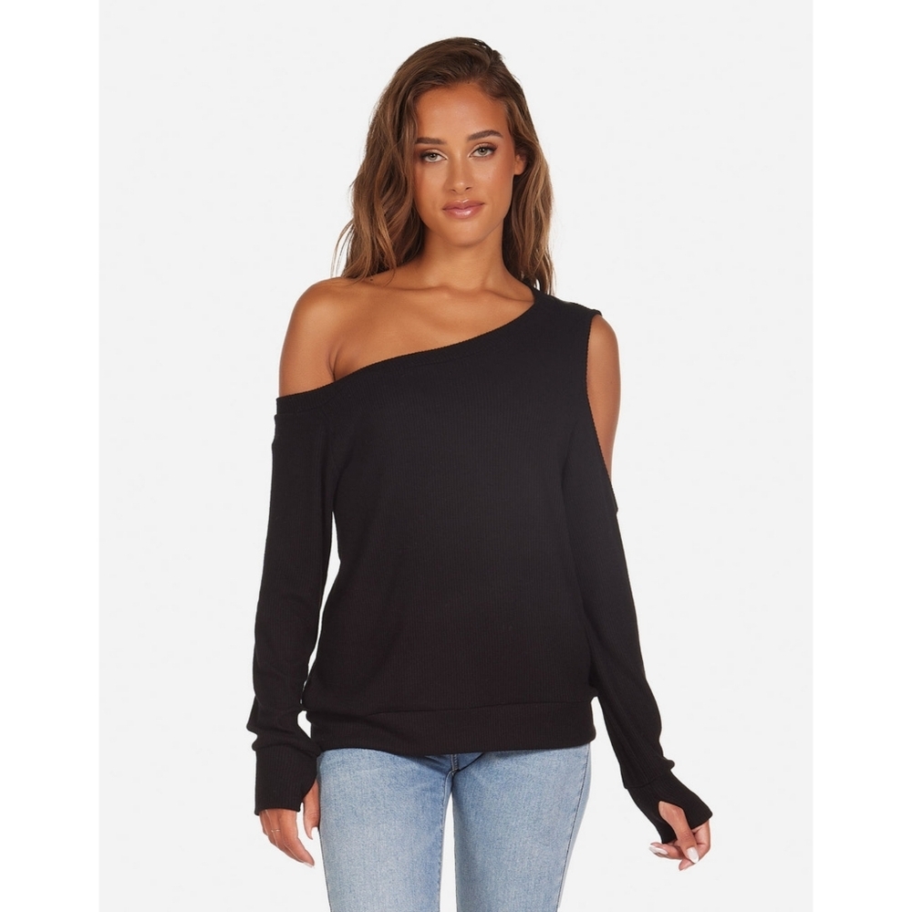 MICHAEL LAUREN // black link off shoulder cut out super soft pullover top